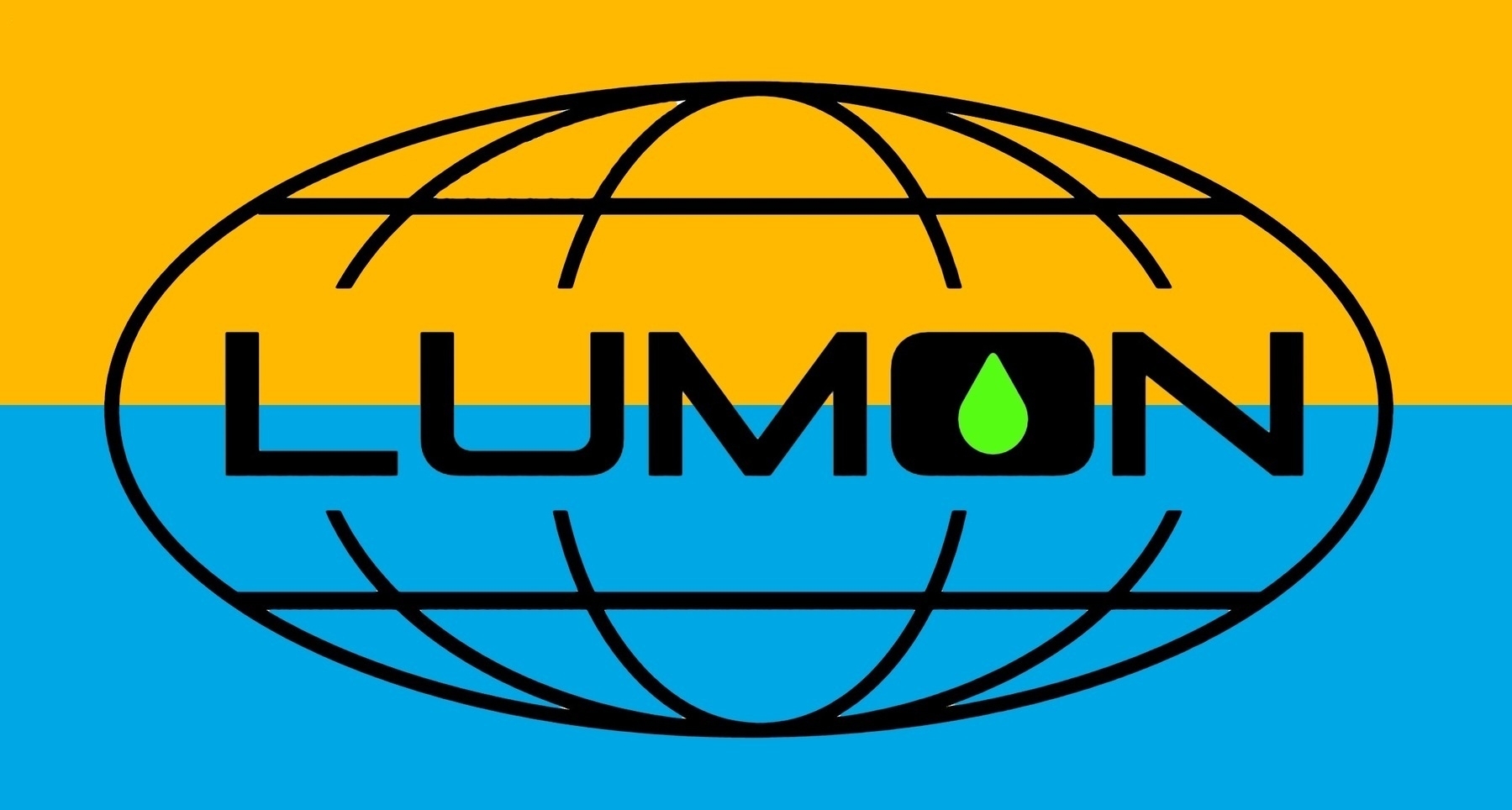 Lumon logo (the word on a globe) from the show ‘Severance’, with blue, yellow and green branding to match Hemispheric Views